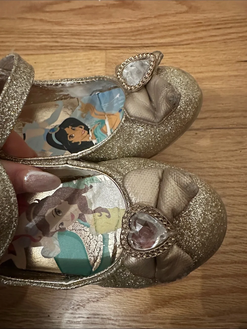Disney Gold Glitter Princess Mary Jane Shoes with Heart Gem